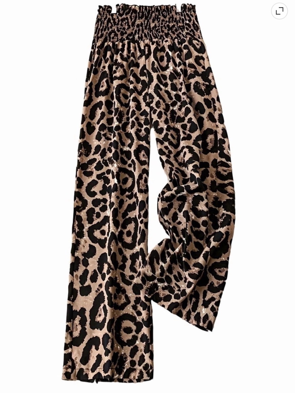 Leopard-Print Wide Leg Pants Black & Tan Elastic Waistband Large NWT